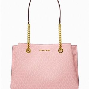 MICHAEL Michael Kors Teagan Large Logo Shoulder Bag. Color dark powder blush.